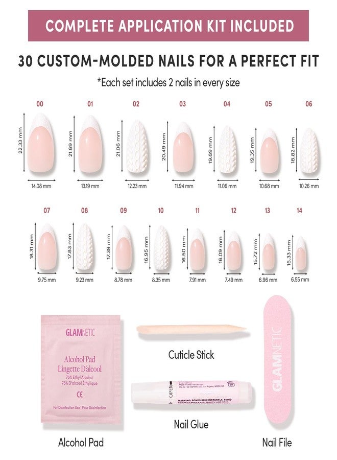 Glamnetic Press On Nails - Sweater Weather | Short Almond Fake Nails with White Glitter French Tips & 3D Designs in a Glossy Finish, Salon Quality Winter Nails | 15 Sizes - 30 Nail Kit with Glue - Image 4